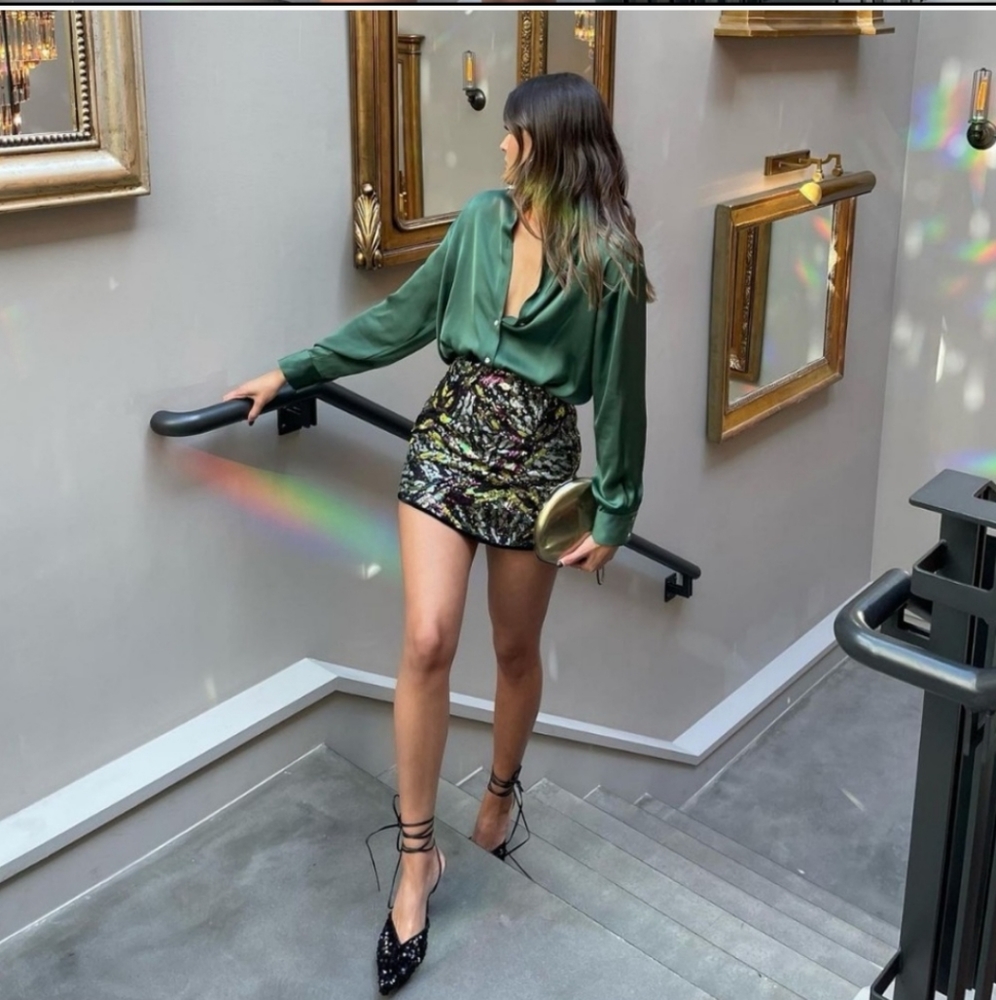 Zara SHORT MINI SEQUIN SKIRT - Picture 8 of 11